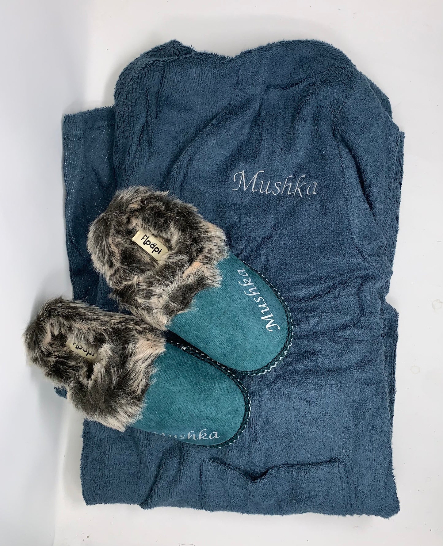 Robe + slippers, turquoise