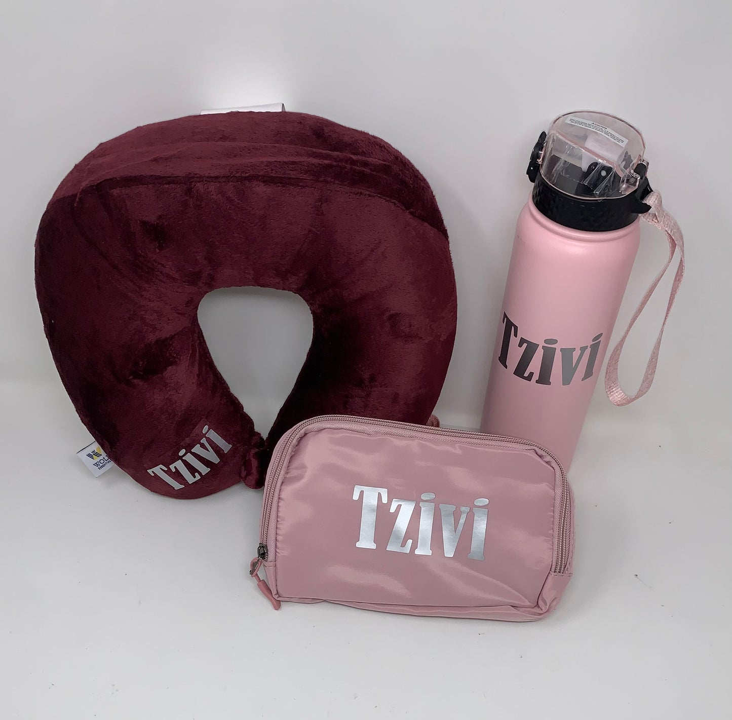 Travel pillow + Fanny pack + insulated water bottle