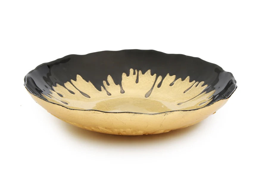 11.75"D Black Dipped Gold Salad Bowl