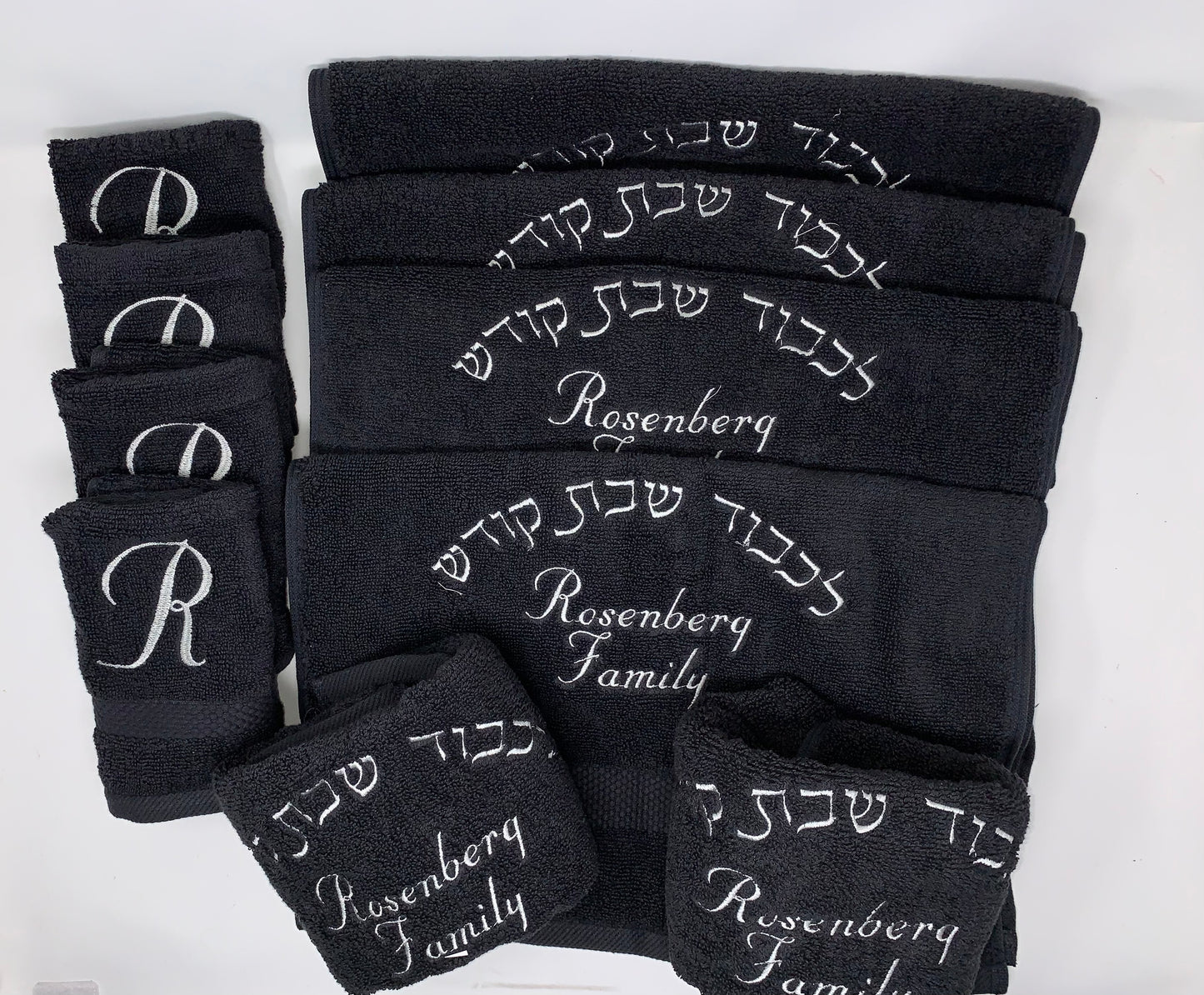 Shabbos family towel set - 6 hand towels + 4 fingertip towels