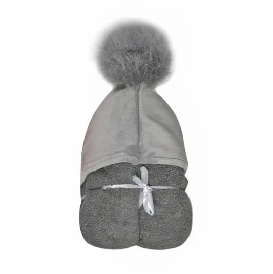Pompom Grey Hooded Towel