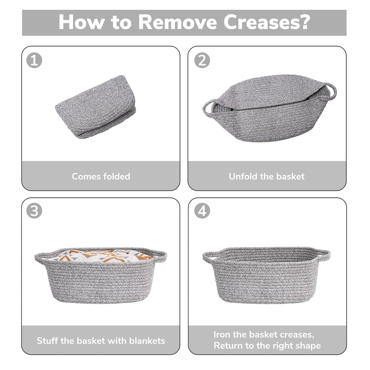 CHICVITA Storage Baskets for Gifts Empty, Gift Basket for Christmas, Small Woven Burr Basket for Towels Baby Toys, Decorative Rope Baskets for Nursery Living Room, Grey, 13 x 9.8 x 5 inches