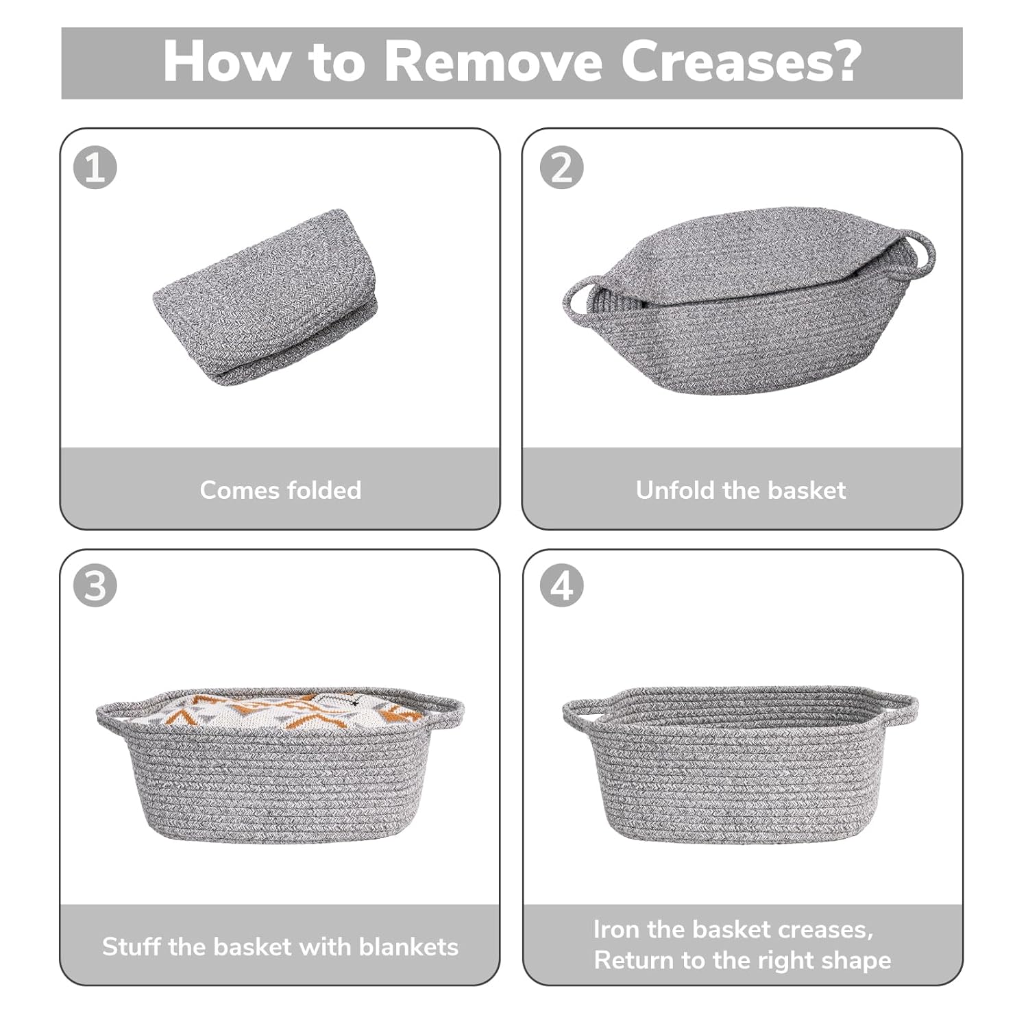 CHICVITA Storage Baskets for Gifts Empty, Gift Basket for Christmas, Small Woven Burr Basket for Towels Baby Toys, Decorative Rope Baskets for Nursery Living Room, Grey, 13 x 9.8 x 5 inches