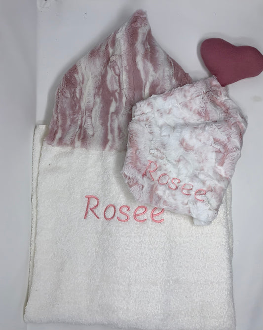 Minky hooded towel + lovey