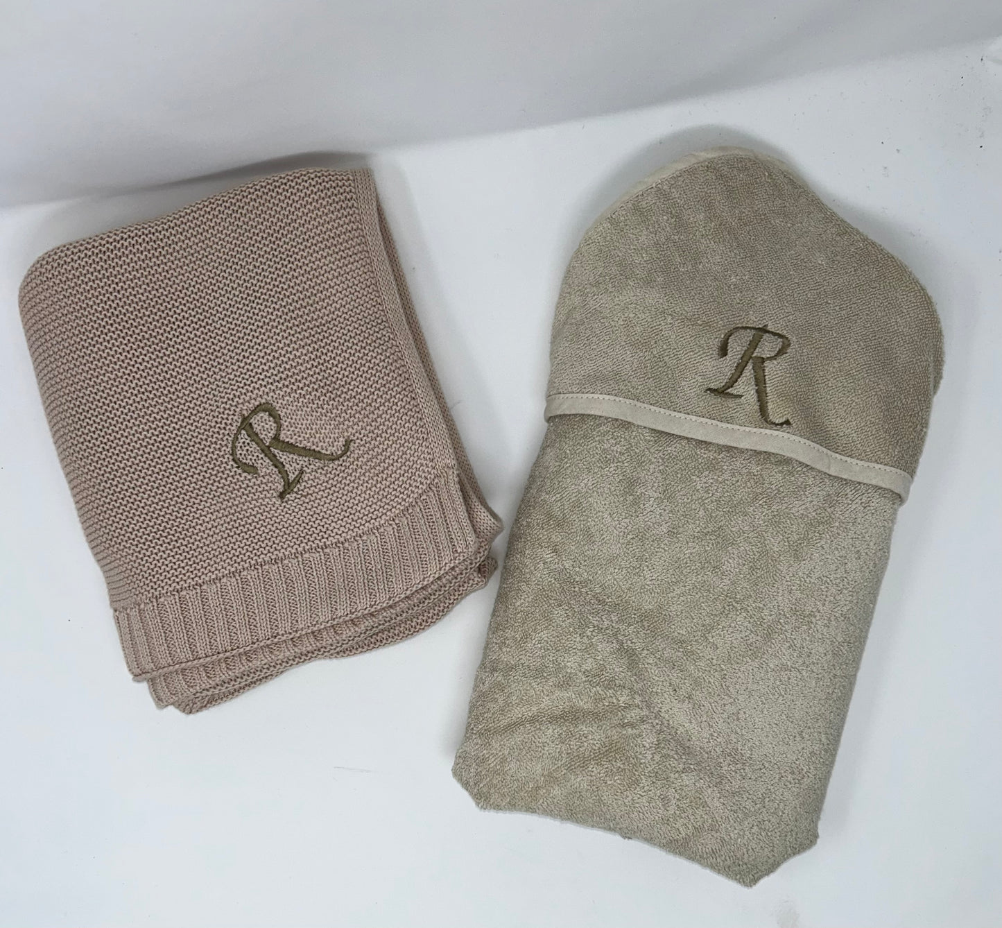 Knitted baby blanket + lightweight hooded towel