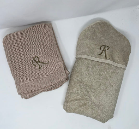 Cotton knitted baby blanket + lightweight hooded towel